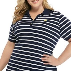 Kim Rogers-Navy Strip Polo Top-Sz 3X